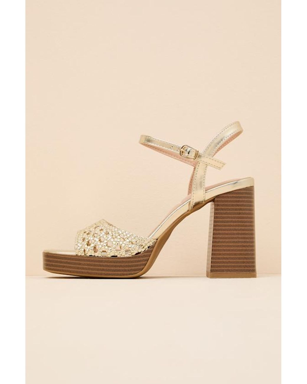 Lulus Natural Kemma Woven Platform Ankle Strap Sandals