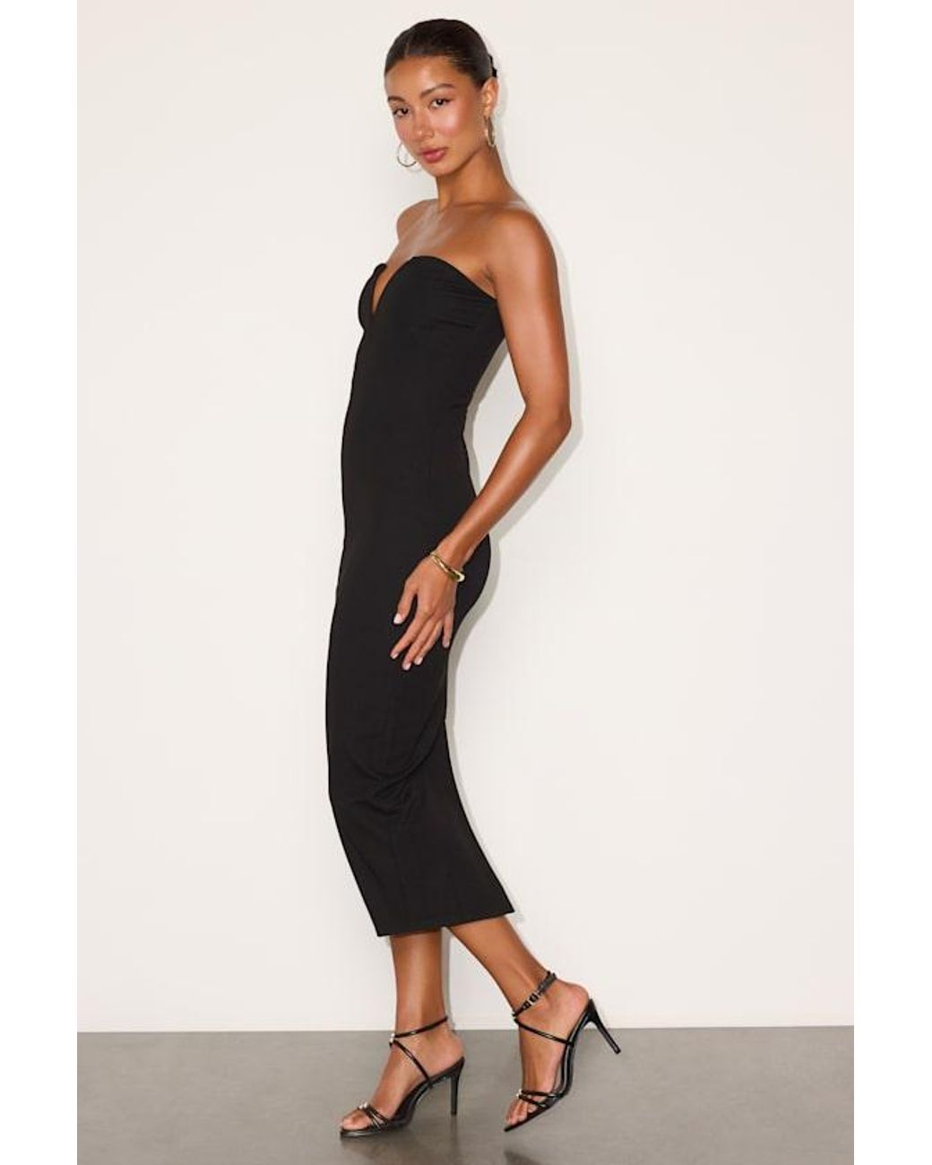 Lulus Black Iniko Strapless Bodycon Midi Dress