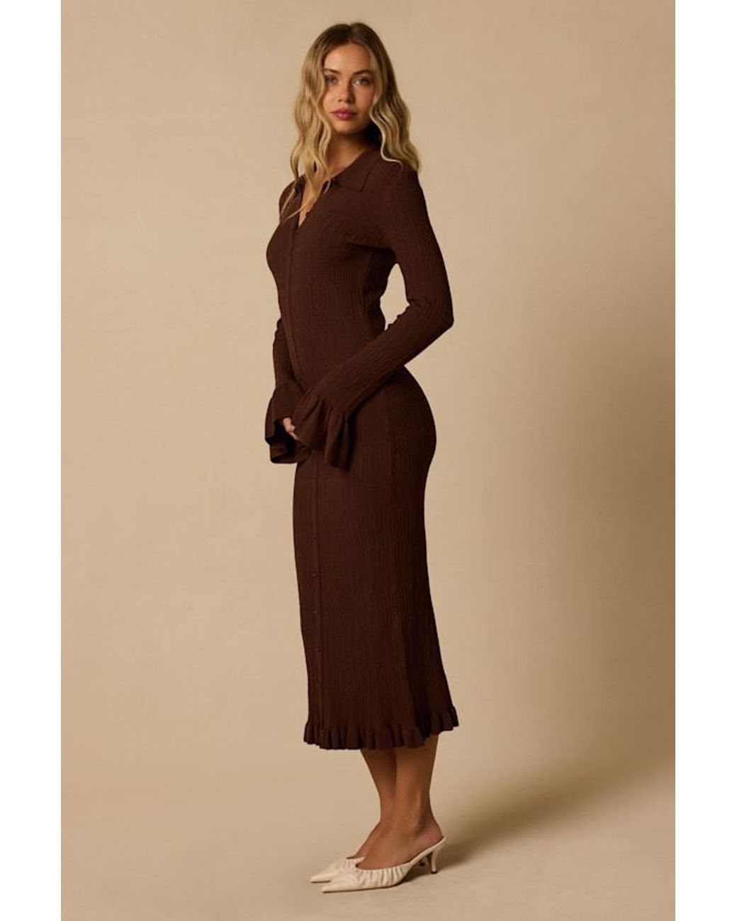 Lulus Natural Benson Ribbed Midi Sweater Dress
