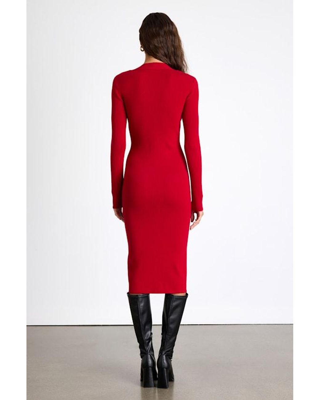 Lulus Red Adoring Me Ribbed Long Sleeve Midi Sweater Dress