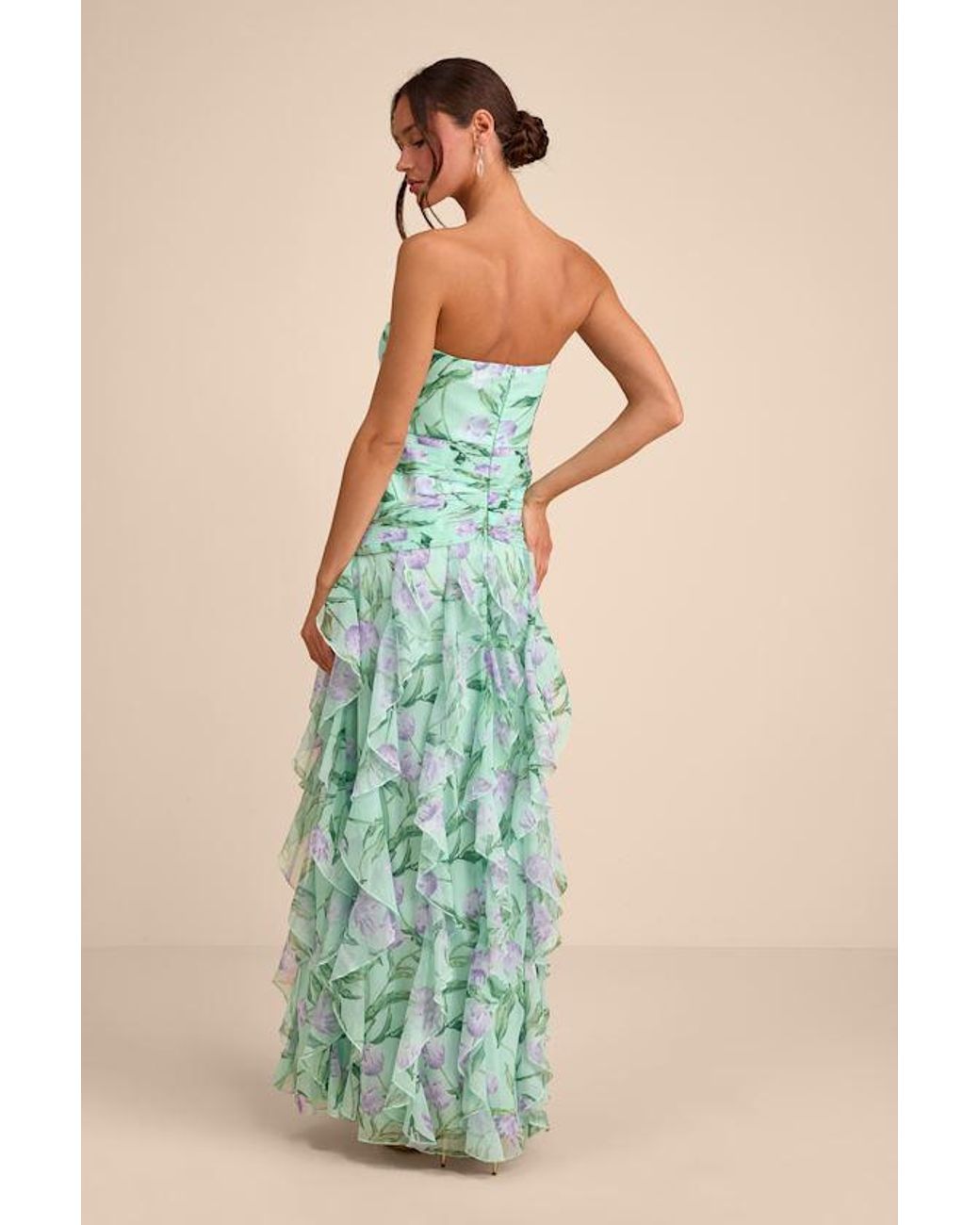 Lulus Green Danna Mint Multi Floral Ruffled Maxi Dress
