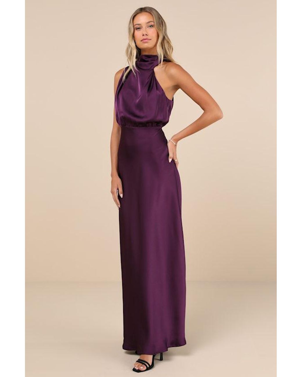 Lulus Purple Distinctive Charm Satin Asymmetrical Maxi Dress