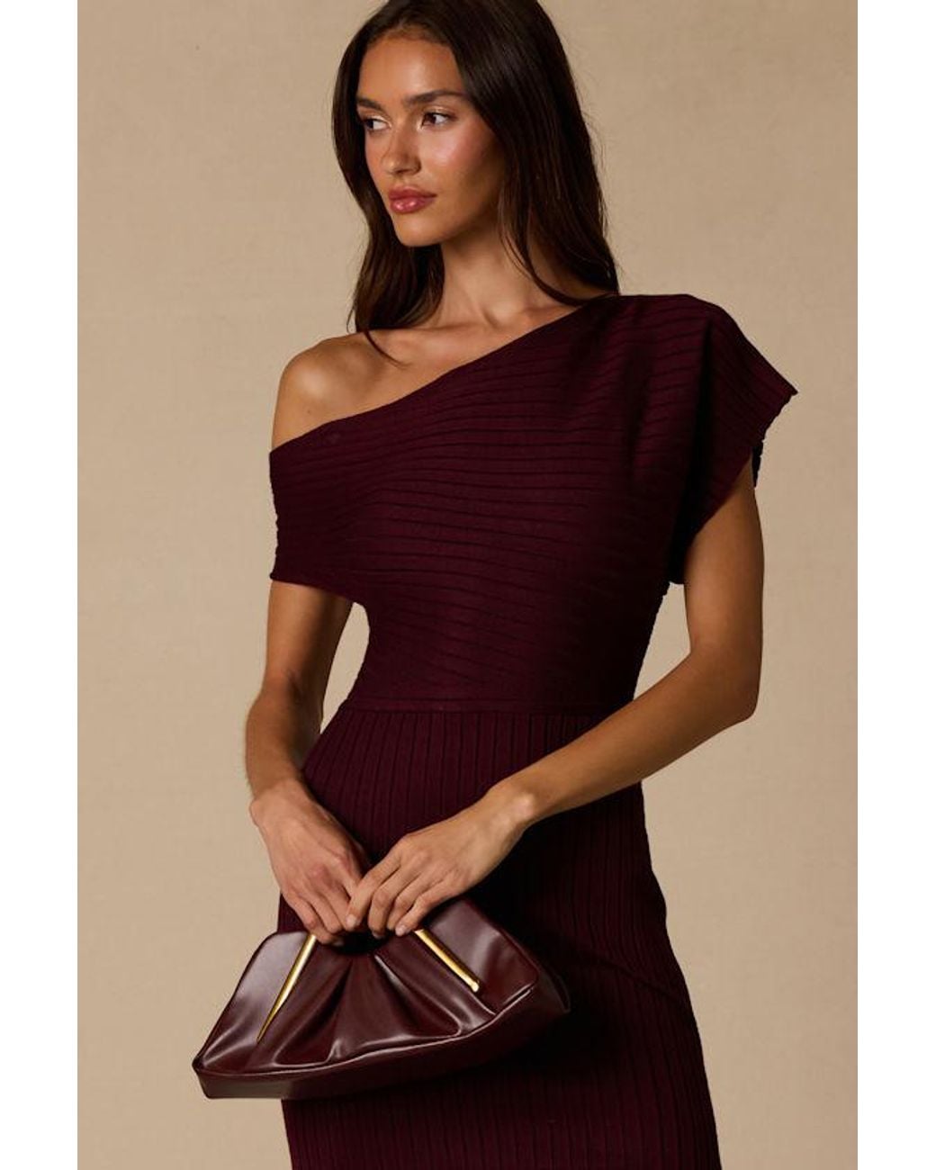 Lulus Brown Brady Ribbed Off-The-Shoulder Sweater Midi Dress