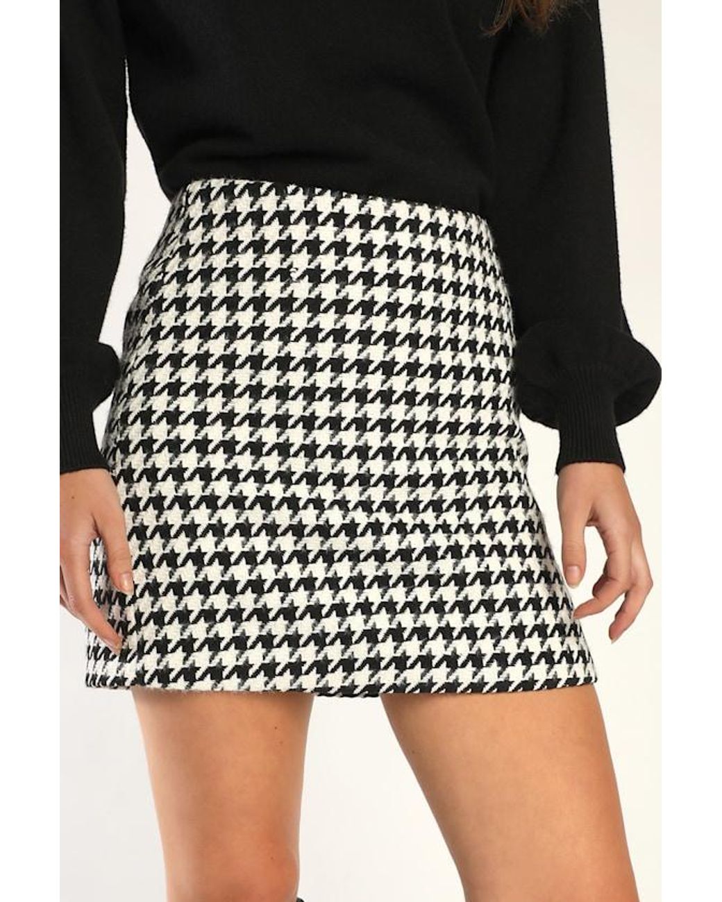 Lulus Black Preppy Poise Houndstooth Mini Skirt