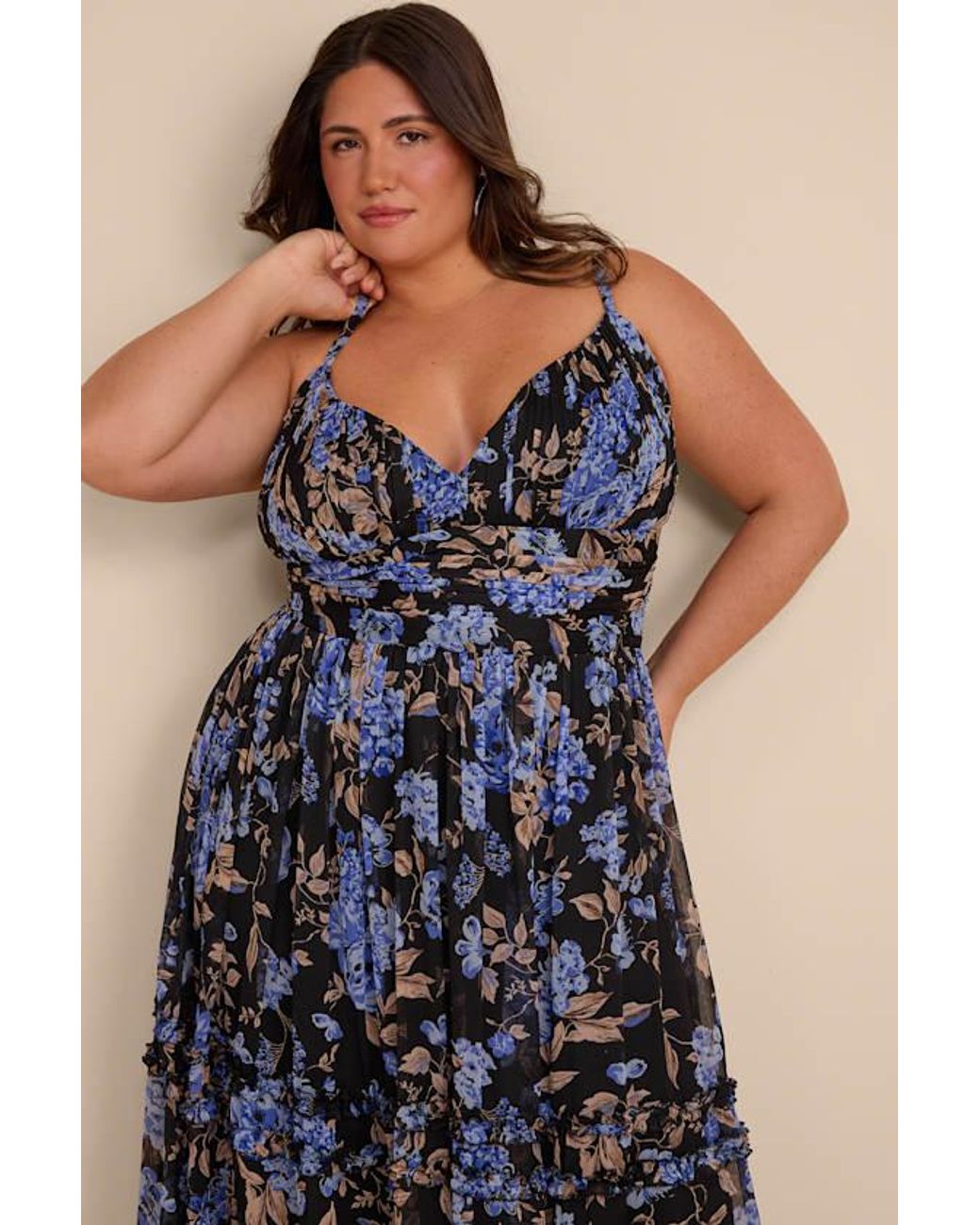 Lulus Blue Niora And Floral Pleated Maxi Dress