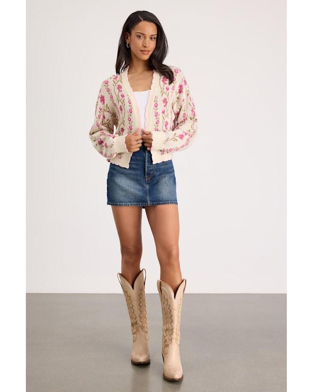 Lulus Natural Holland Multi Floral Open-Front Cardigan