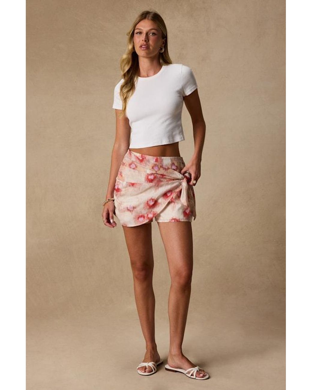 Lulus Brown Komi Multi Print Wrap Skort