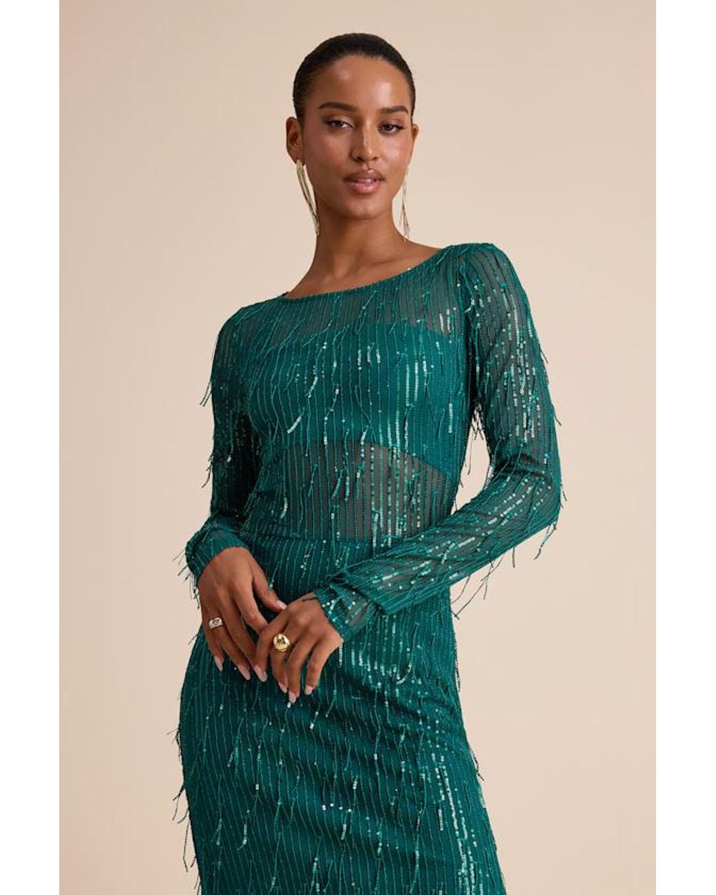 slim fit dress slacks BRIANNA HALTER NECK FRINGE TASSEL DRESS IN GREEN – Bella Galvan