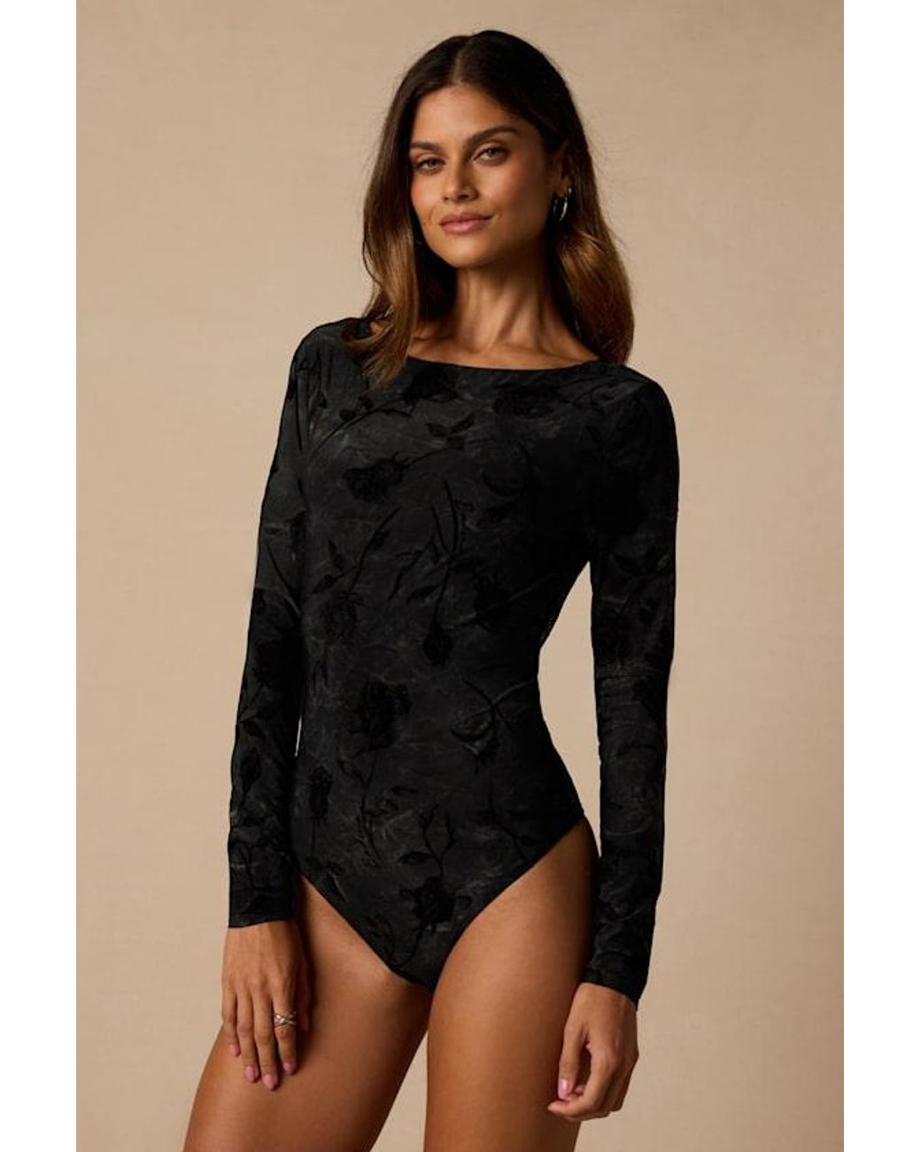Lulus Black Micah Burnout Velvet Bodysuit