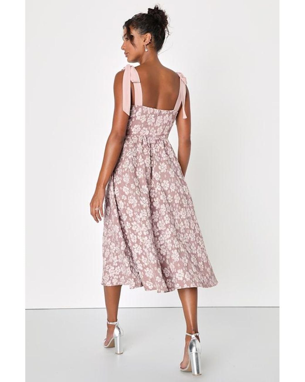 Lulus Pink Bubbly Bliss Jacquard Bustier Tie-Strap Midi Dress