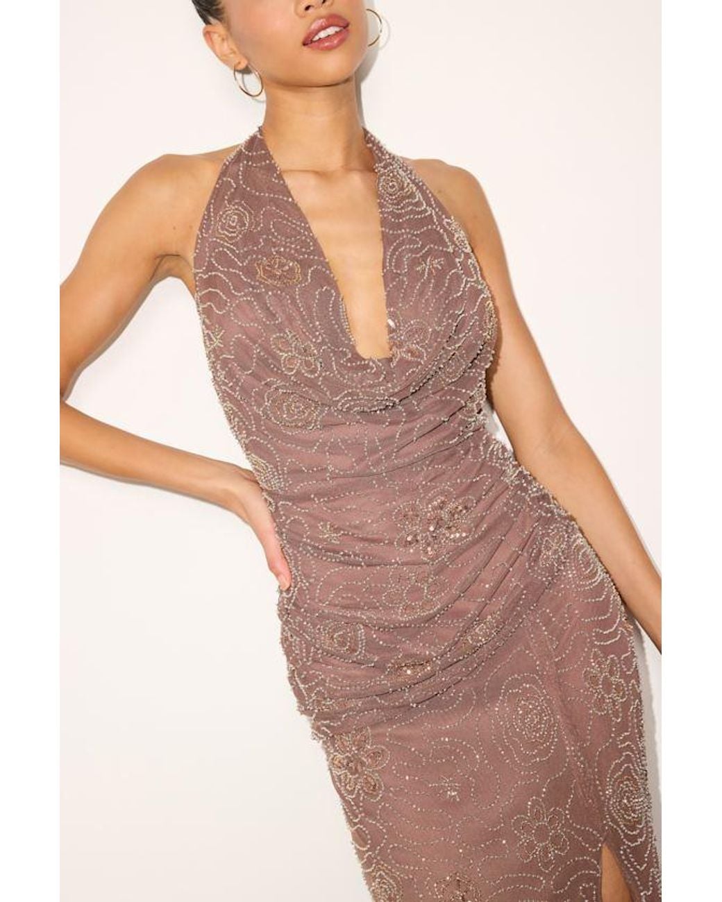 Lulus Pink Tamla Beaded Mesh Midi Dress