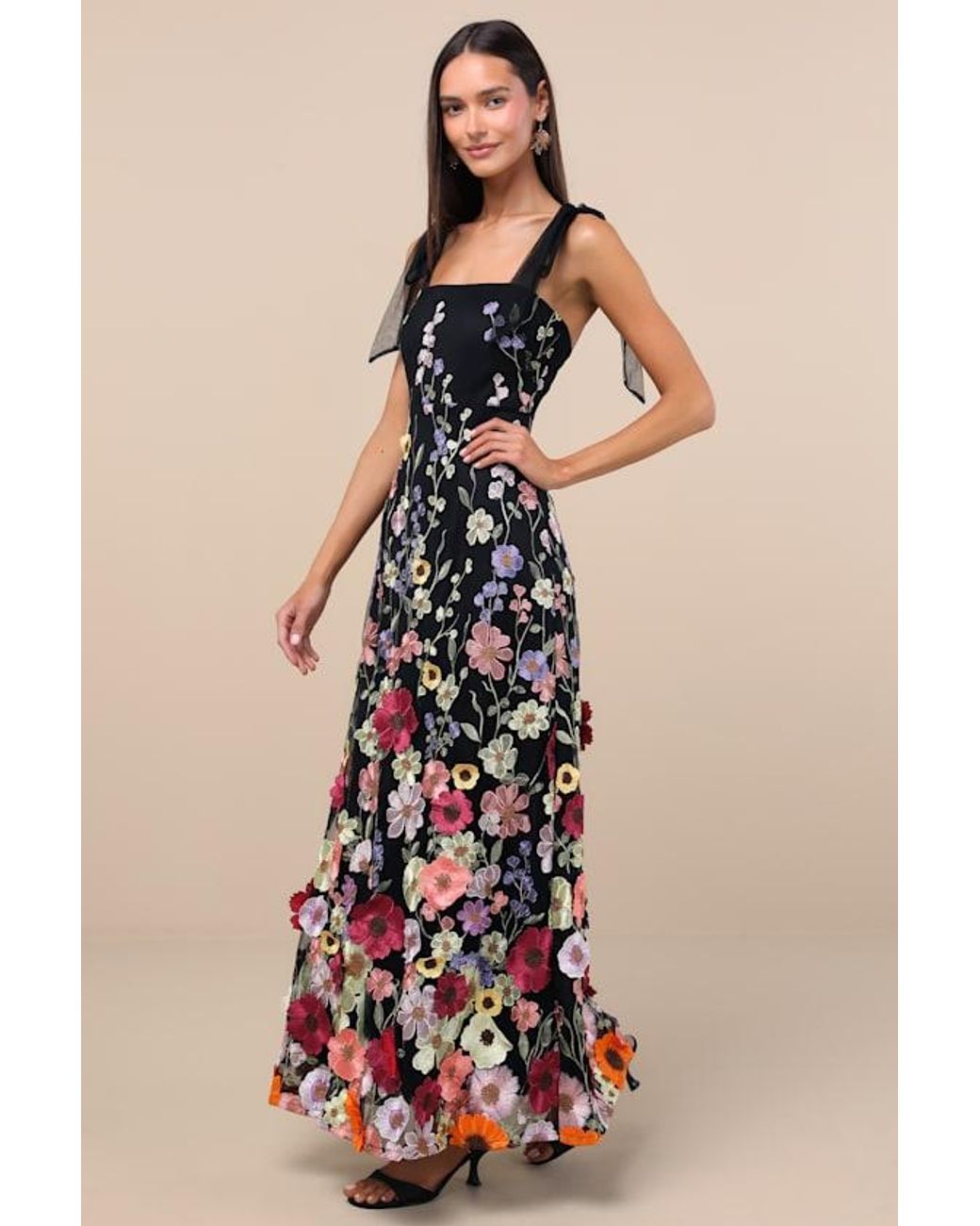 Lulus White Thriving Poise 3D Floral Embroidered Tie-Strap Maxi Dress