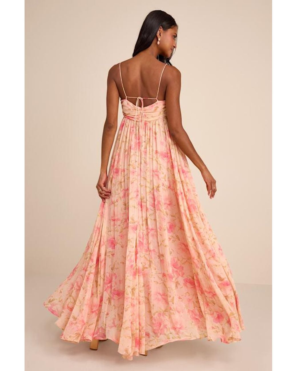 Lulus Pink Dansa Blush Multi Floral Pleated Maxi Dress