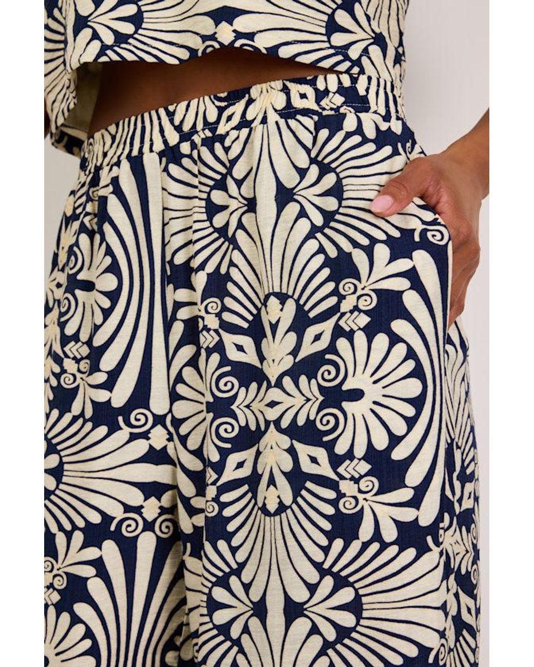 Lulus Blue Abril And Ivory Boho Print Wide-Leg Pants