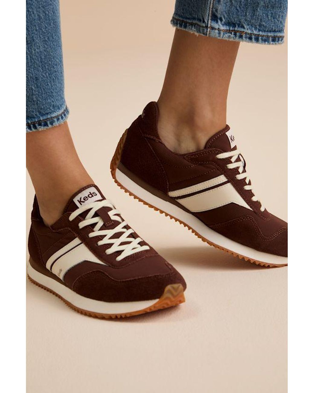 Keds Brown Rena And Cream Suede Leather Lace-Up Sneakers