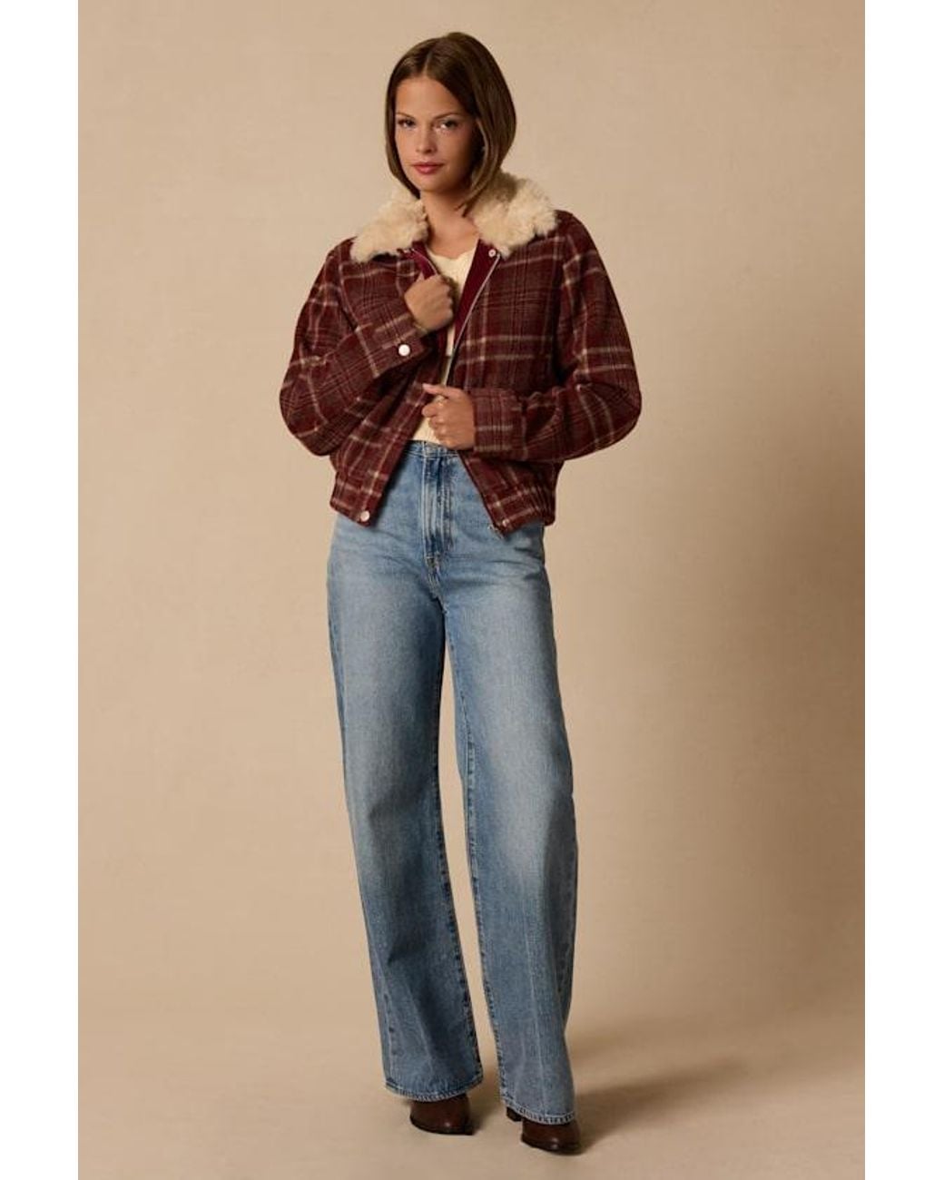 Lulus Brown Pinak Plaid Faux Fur Jacket