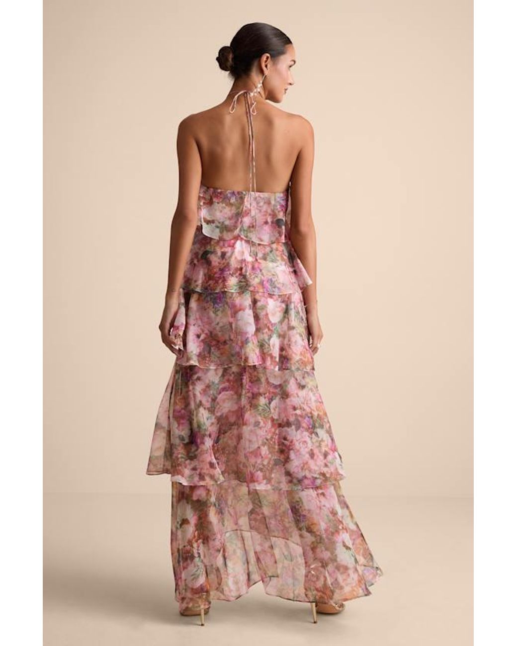 Lulus Green Melody Floral Tiered Halter Maxi Dress
