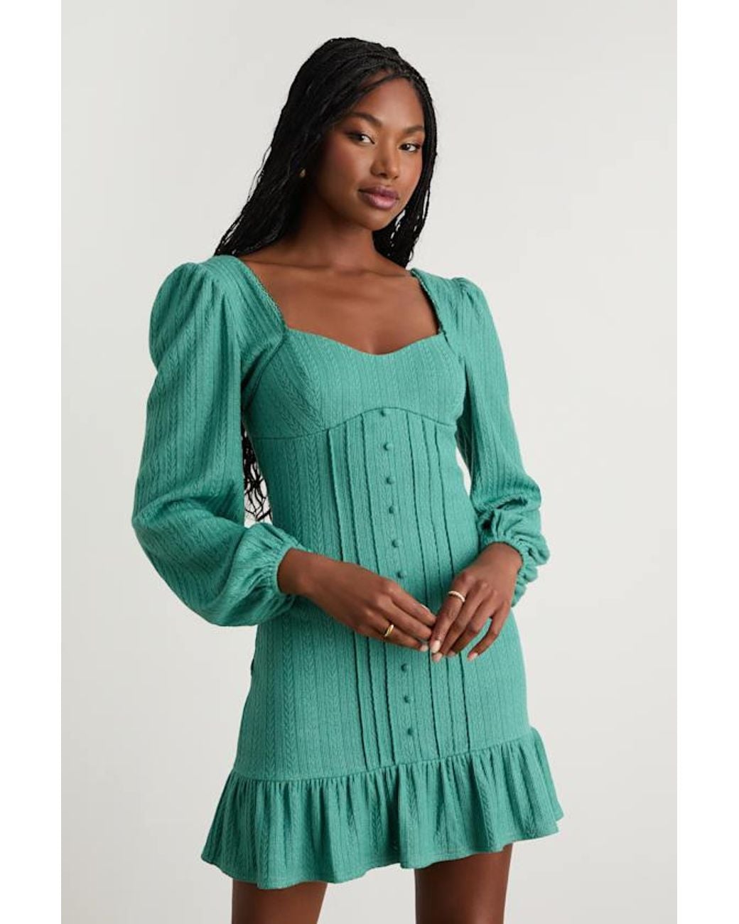 Lulus Coveted Sweetness Pointelle Knit Long Sleeve Mini Dress in Green |  Lyst