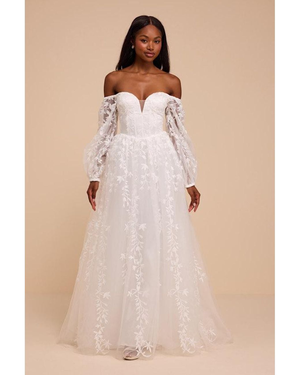 Lulus Natural Inga Off-The-Shoulder Tulle Maxi Dress