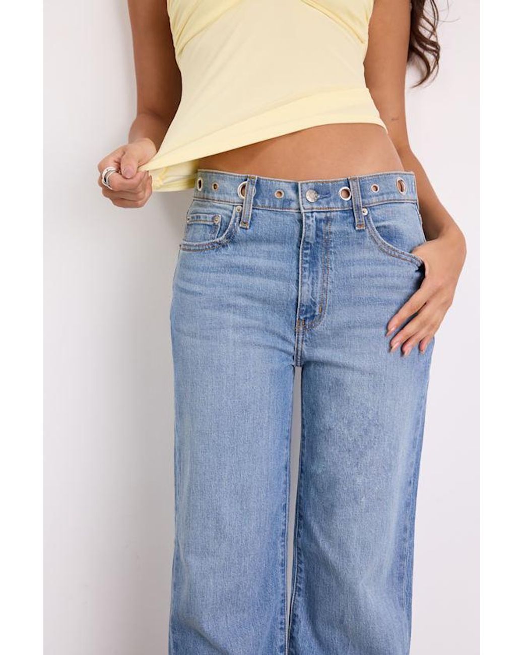 Daze Denim Blue 1999 Slouchy Medium Wash Grommet Jeans