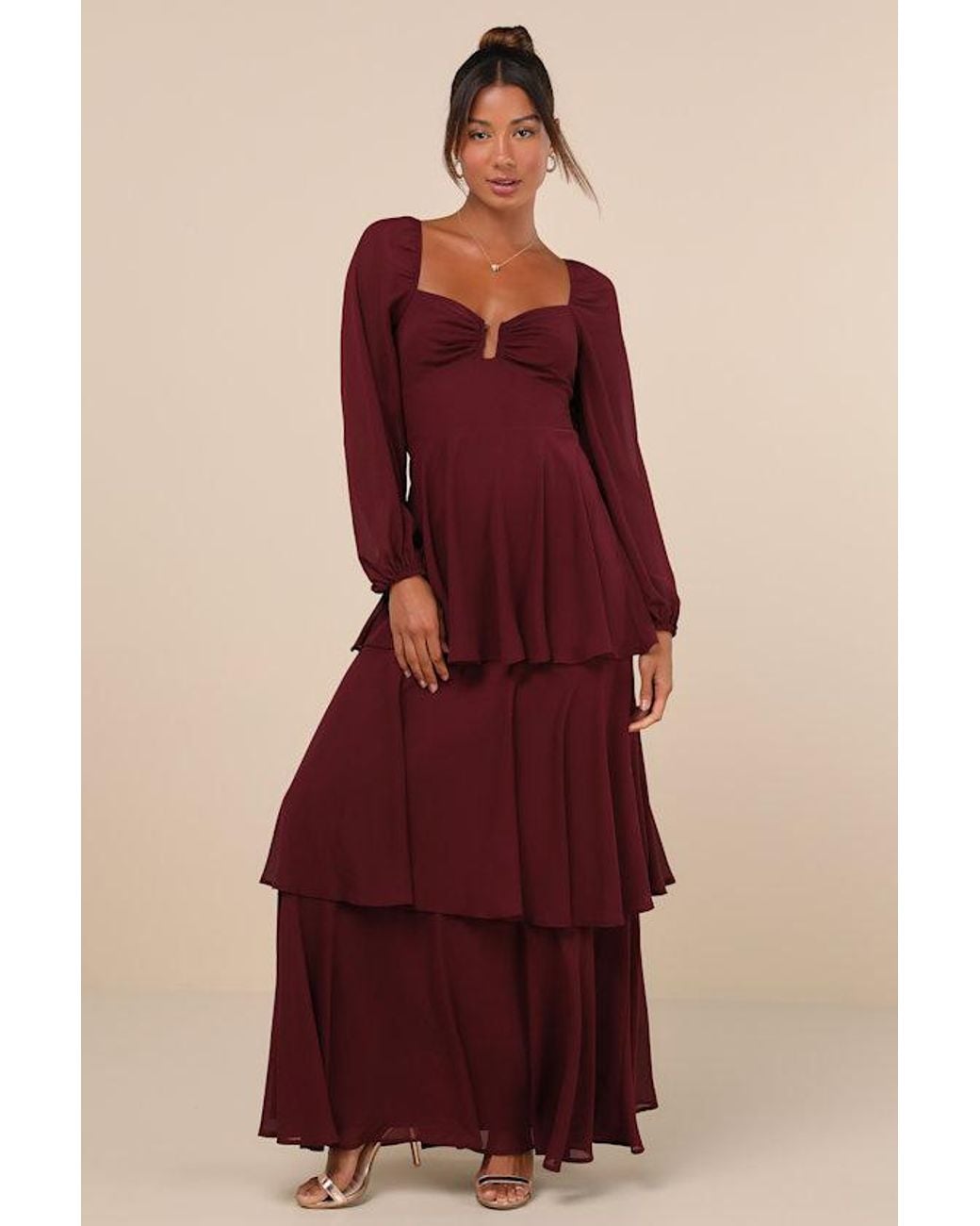 slim fit dress slacks Pamela Green Enchanting Ruffled Tiered Maxi Dress XL / Shorter Ver. (Height Less Than 155cm)