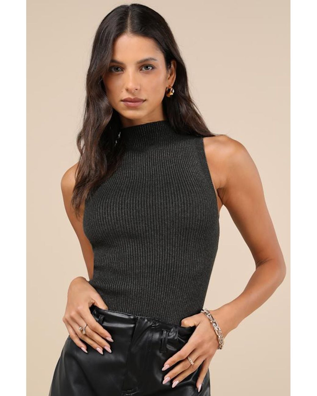 Lulus Black Seasonal Sophistication Ribbed Mock Neck Sweater Tank Top