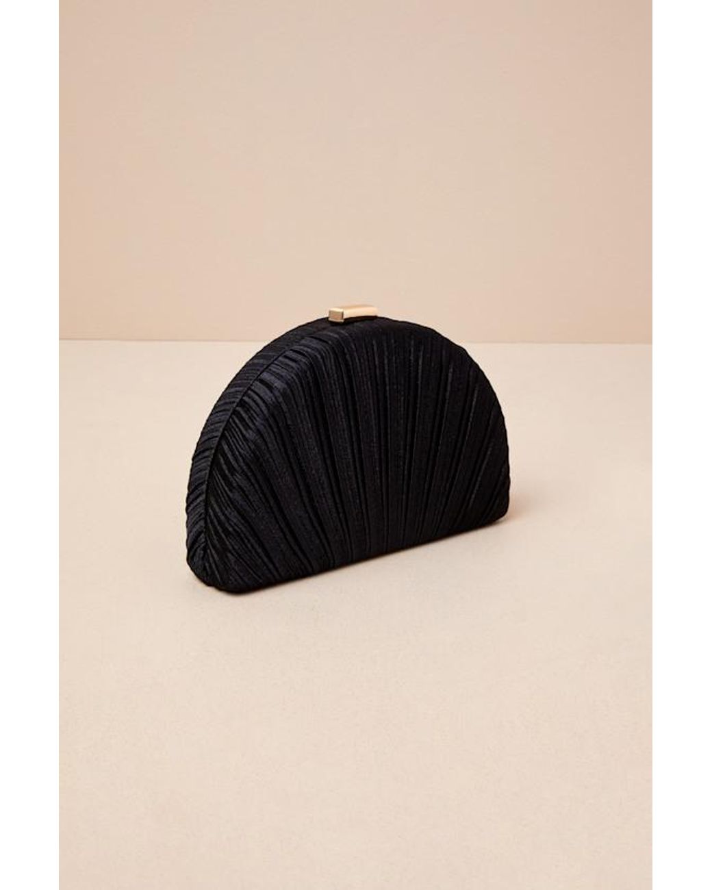 Lulus Black Pleat Perfection Satin Pleated Hard Clutch