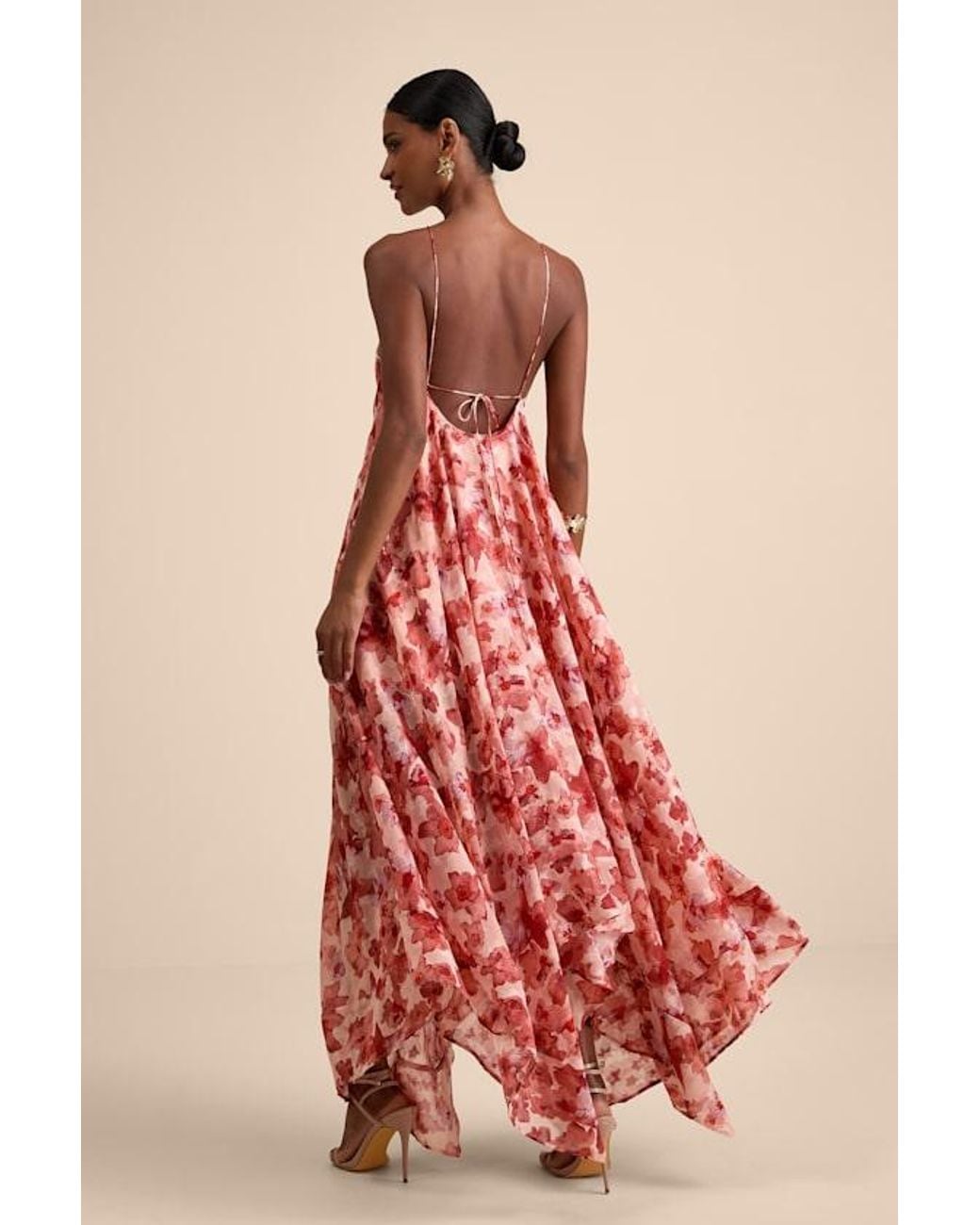 Lulus Pink Dezzi Blush Multi Floral Halter Shift Maxi Dress