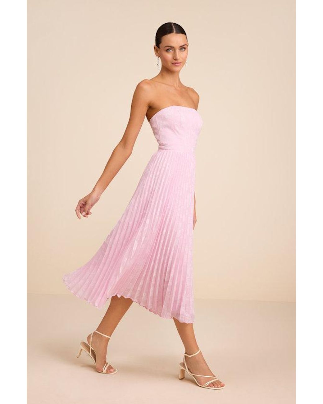 Lulus Pink Perfectly Stunning Jacquard Strapless Midi Dress