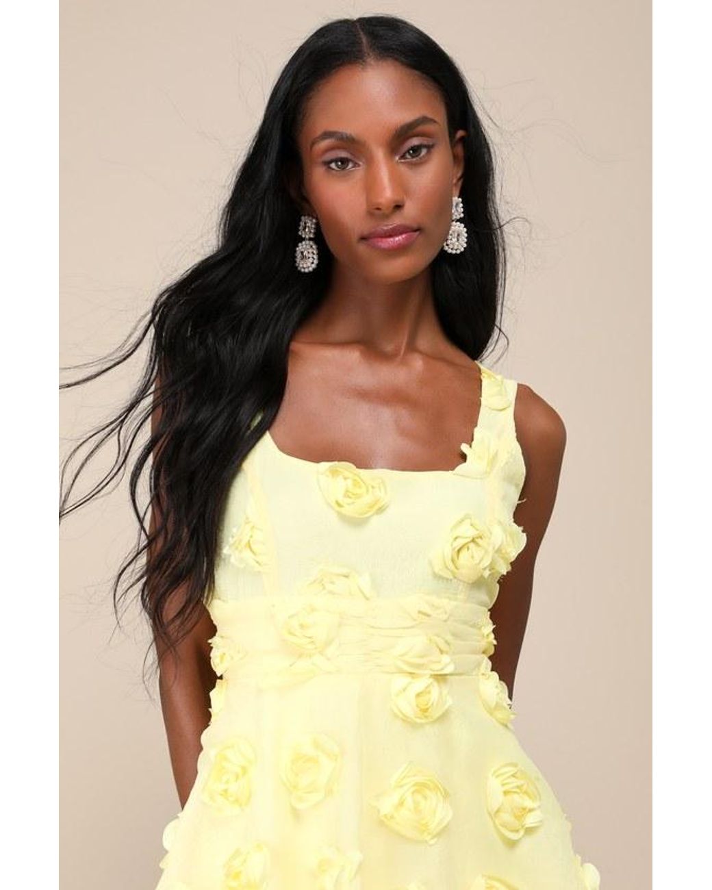 Lulus Yellow Exceptional Entrance Sleeveless Tiered Rosette Midi Dress