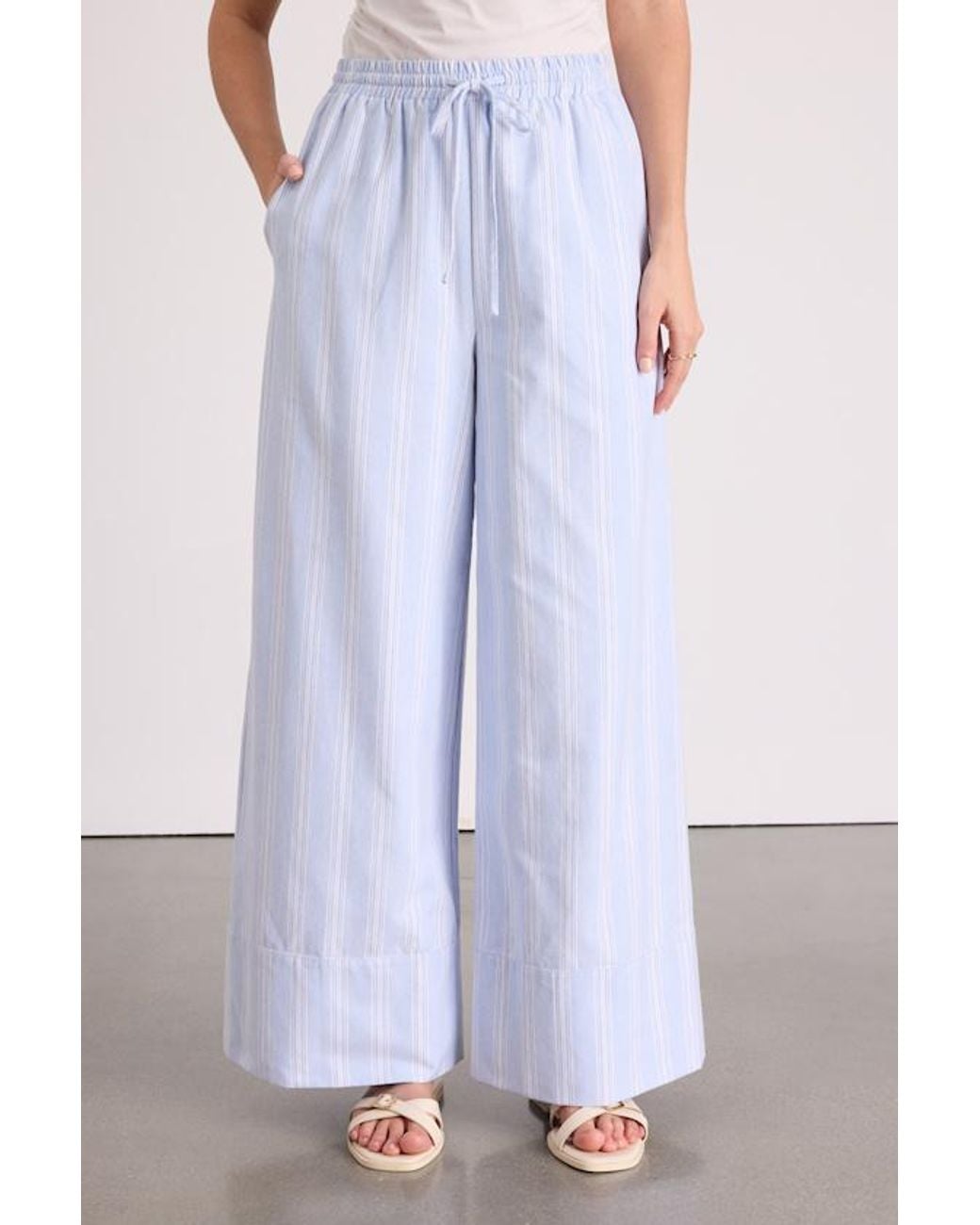Lulus White Brisa Striped Cuffed Wide-Leg Pants
