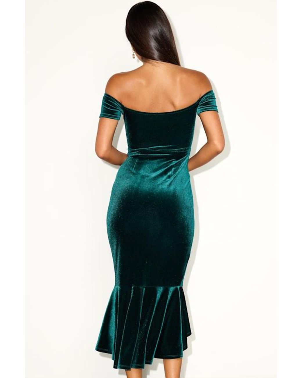 Lulus Blue How Much I Care Dark Velvet Off-The-Shoulder Midi Dress