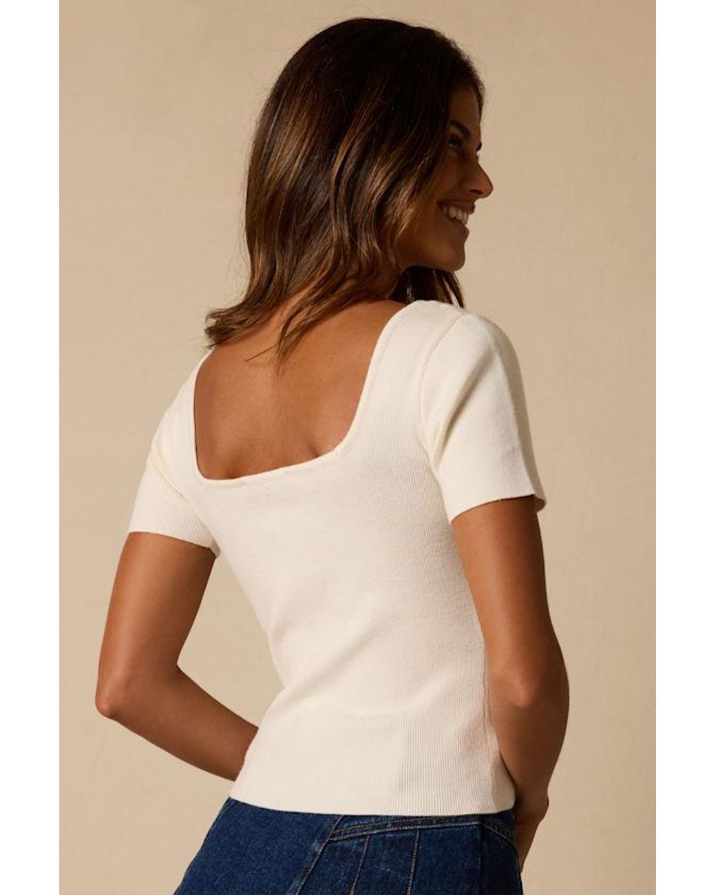 Lulus Natural Dalida Ribbed Knit Short Sleeve Top