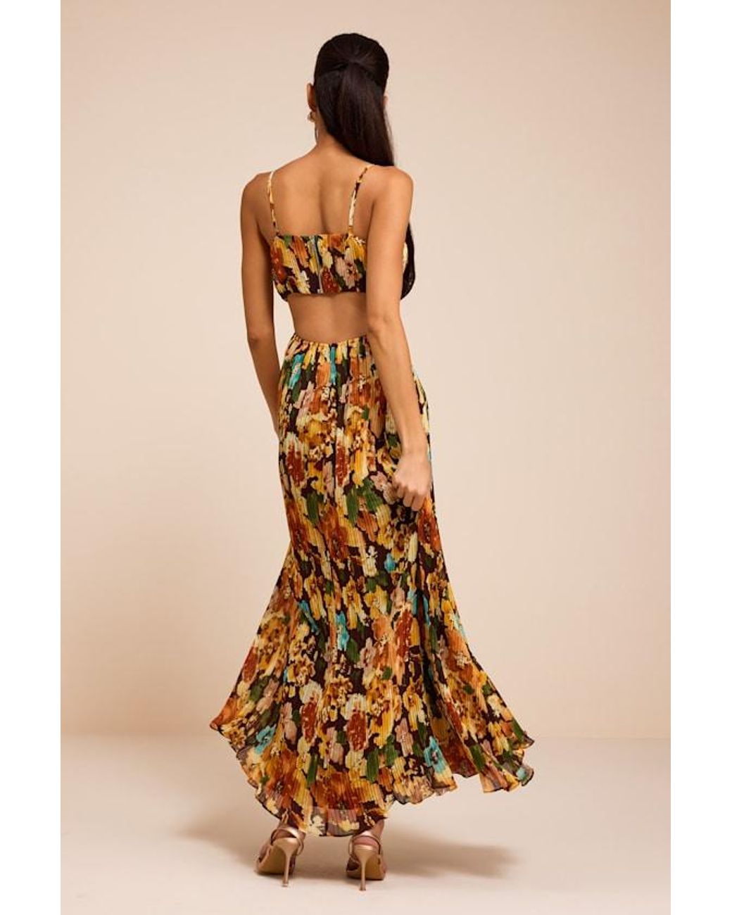 Lulus Natural Holloway Multi Floral Pleated Maxi Dress