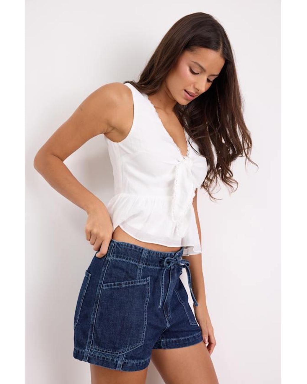 Daze Denim Blue Catalina Dark Wash Denim Drawstring Shorts