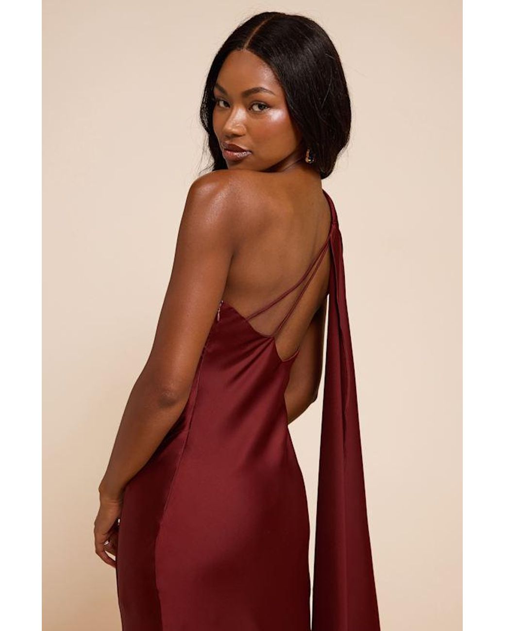 Lulus Red Amisha Satin One-Shoulder Sash Maxi Dress