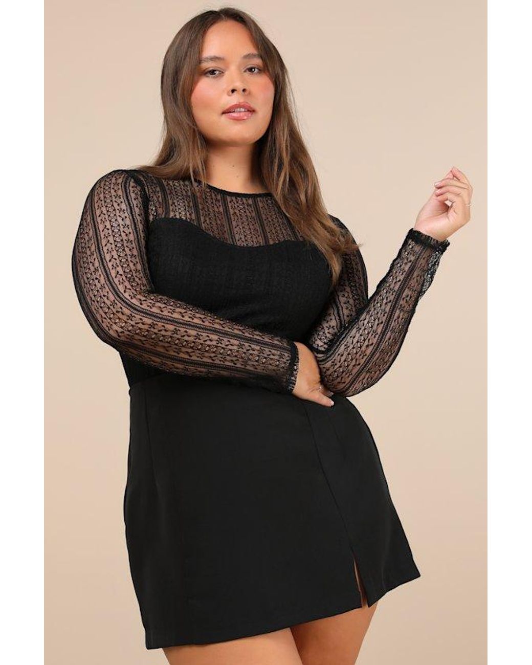 Lulus Black Sheer Passion Sheer Lace Long Sleeve Bodysuit