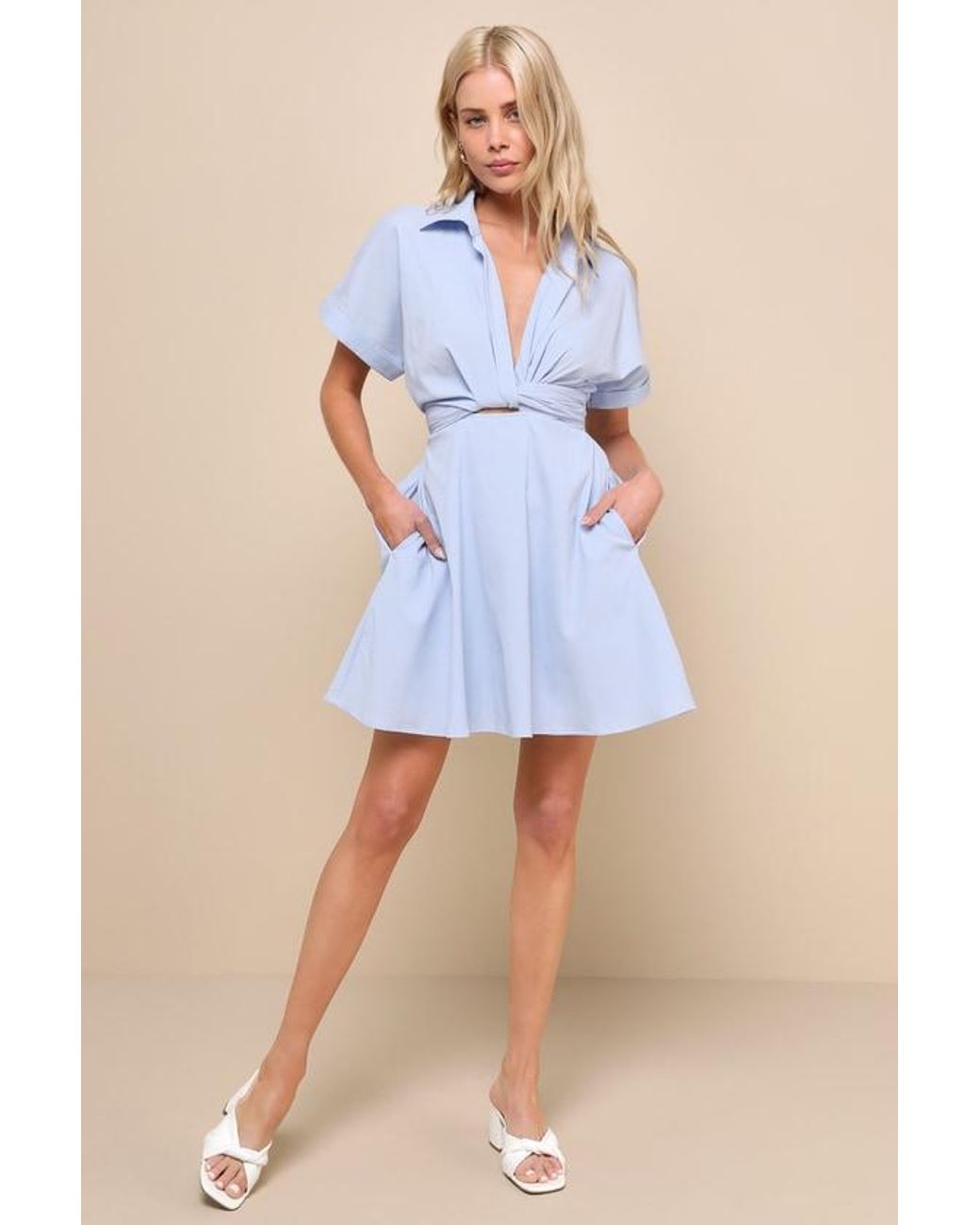 Lulus Blue Breeze By Tie-Back Mini Dress With Pockets