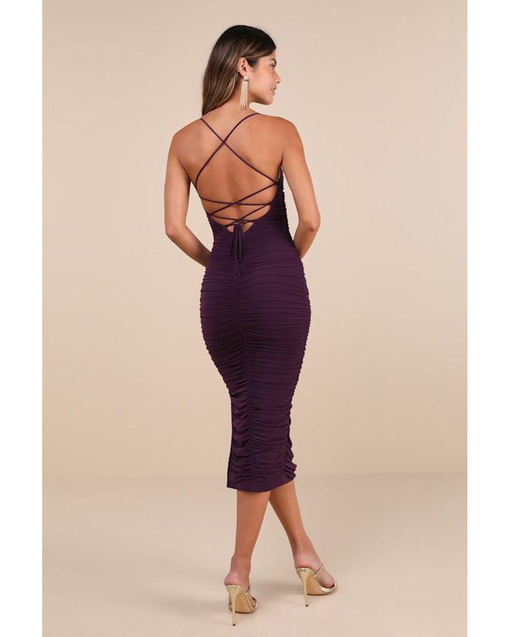 Lulus Blue Flirty Instinct Mesh Ruched Lace-Up Bodycon Midi Dress