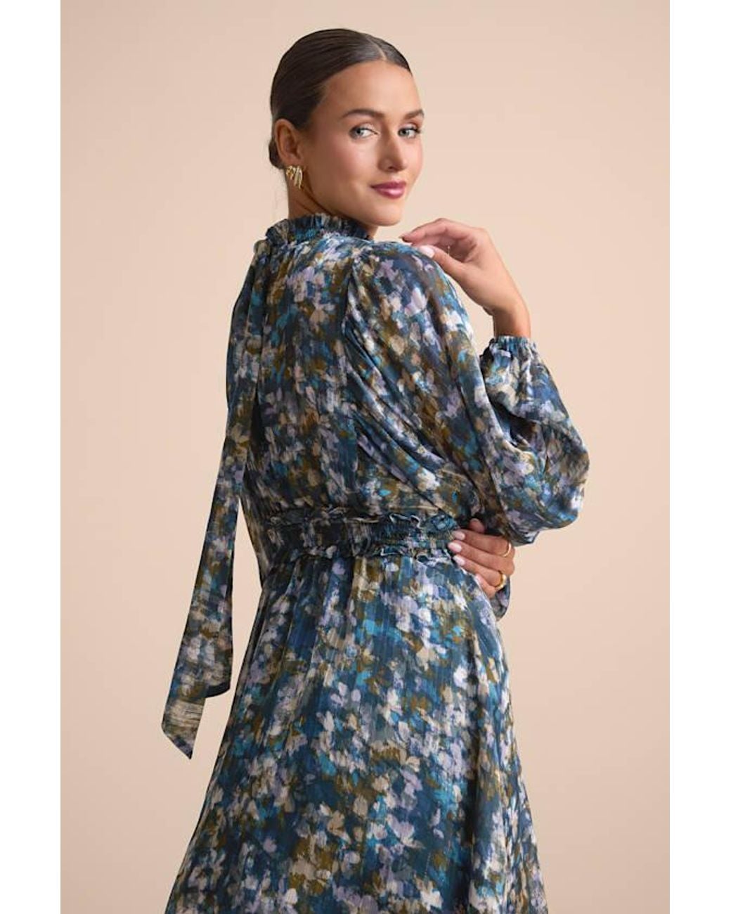 Lulus Blue Andie Multi Abstract Floral Mock Neck Mini Dress