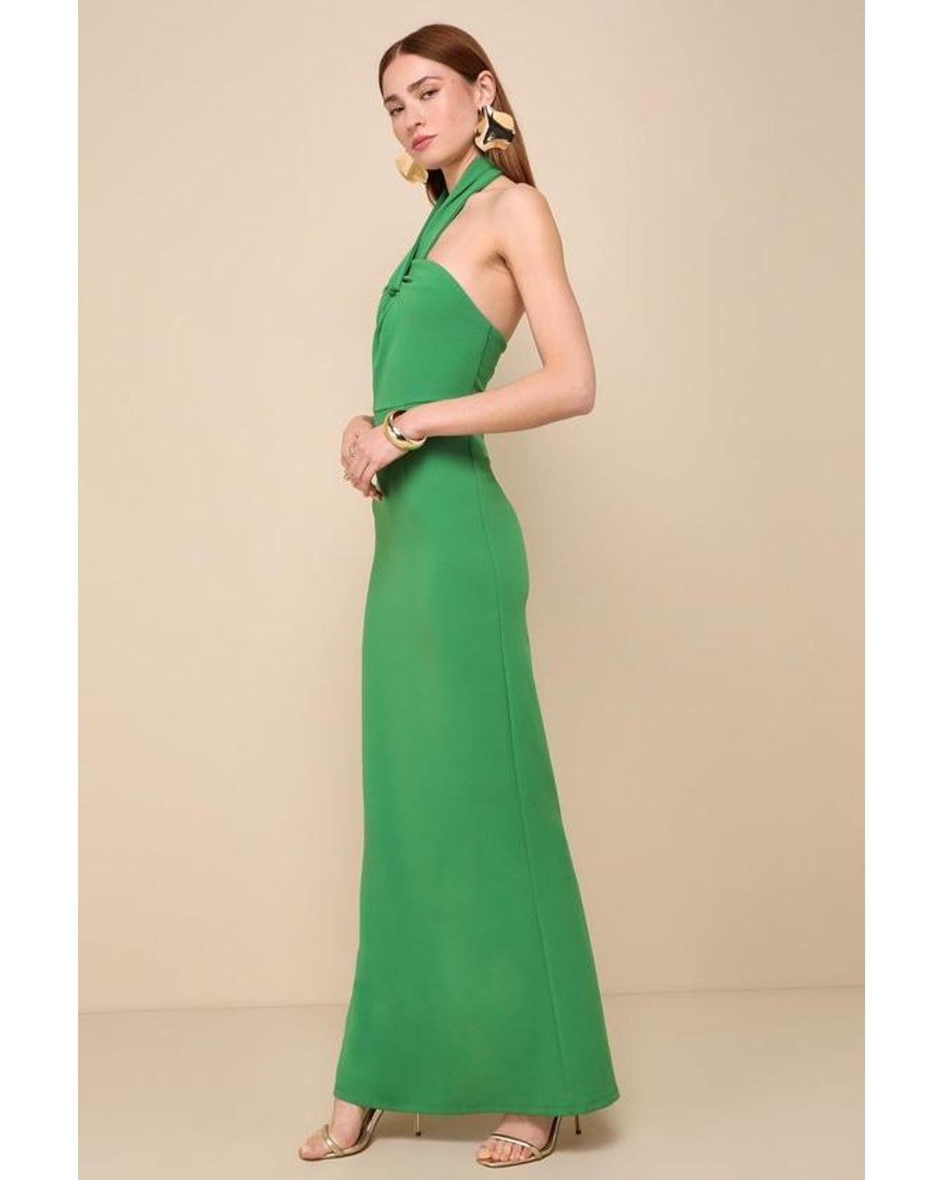 Lulus Green Mesmerizing Perfection Halter Neck Backless Maxi Dress