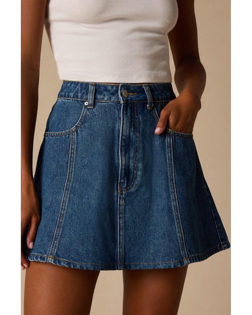 Lulus Blue Minola Medium Wash Denim Skater Mini Skirt