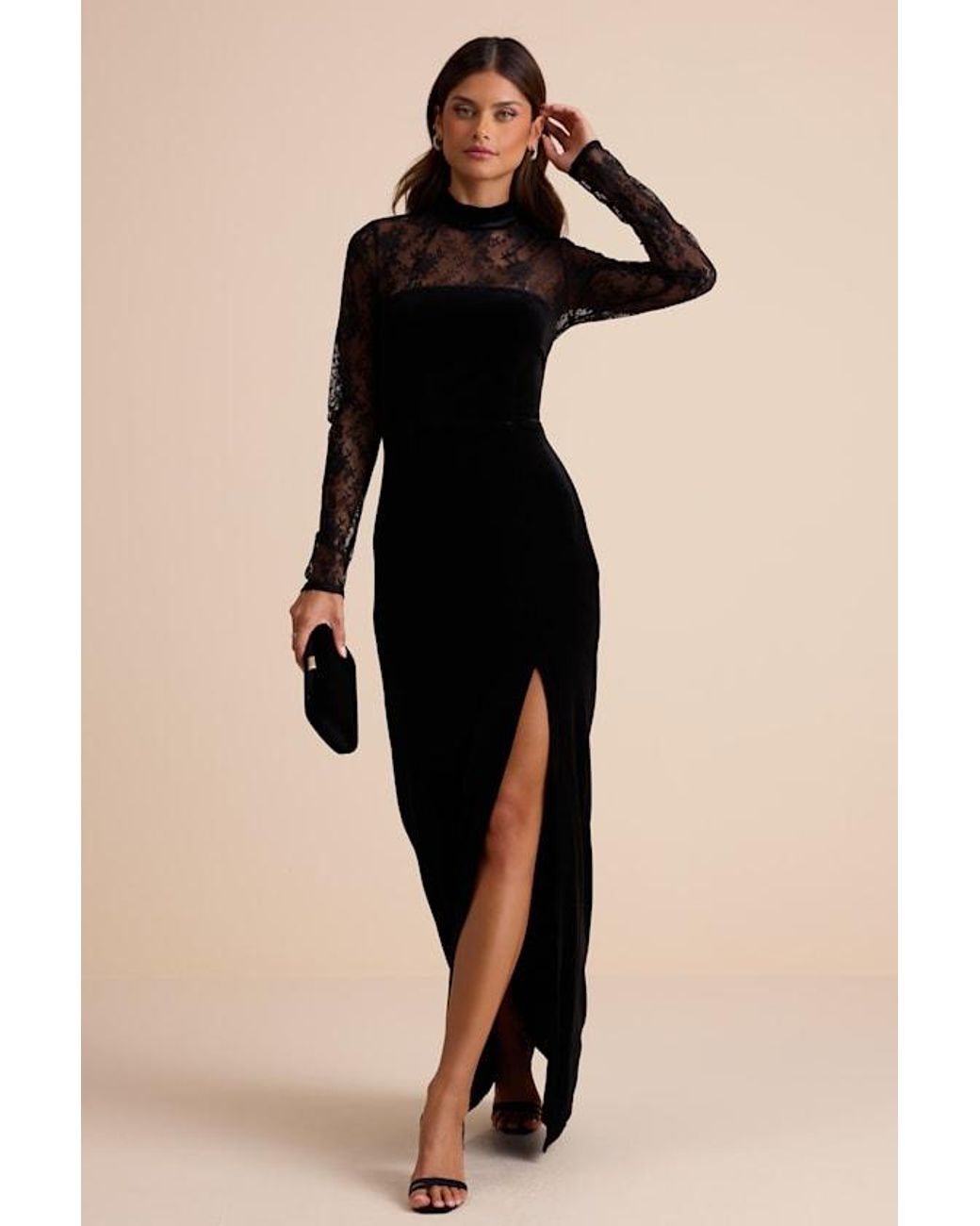 knee length dresses for ladies Lulus Zealand Long Sleeve Mesh Midi Dress Black Floral main image 0