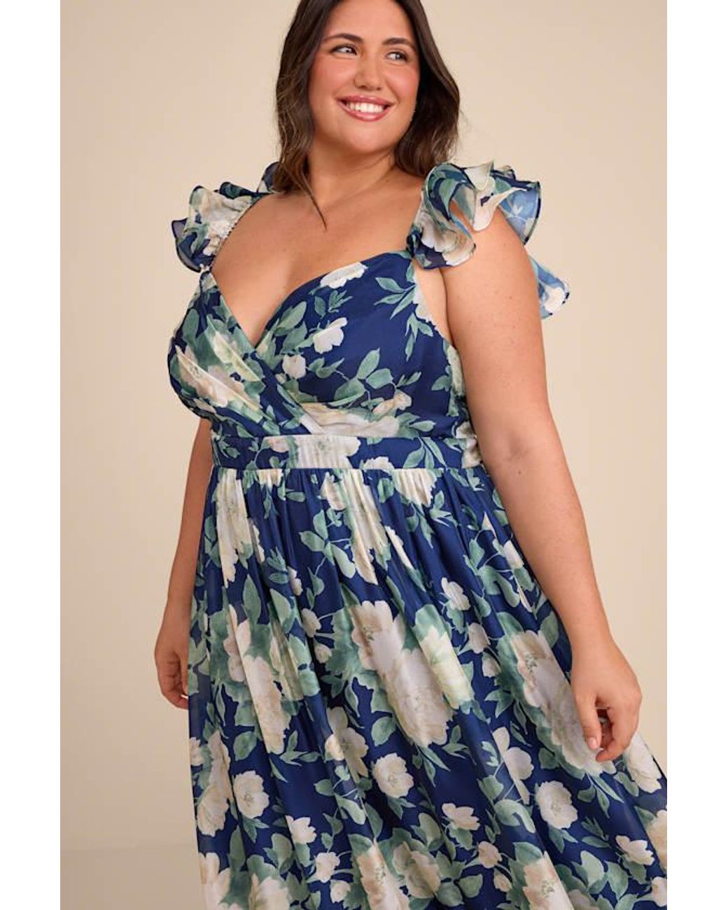 Lulus Blue Soiree Perfection Floral Ruffled Tiered Maxi Dress