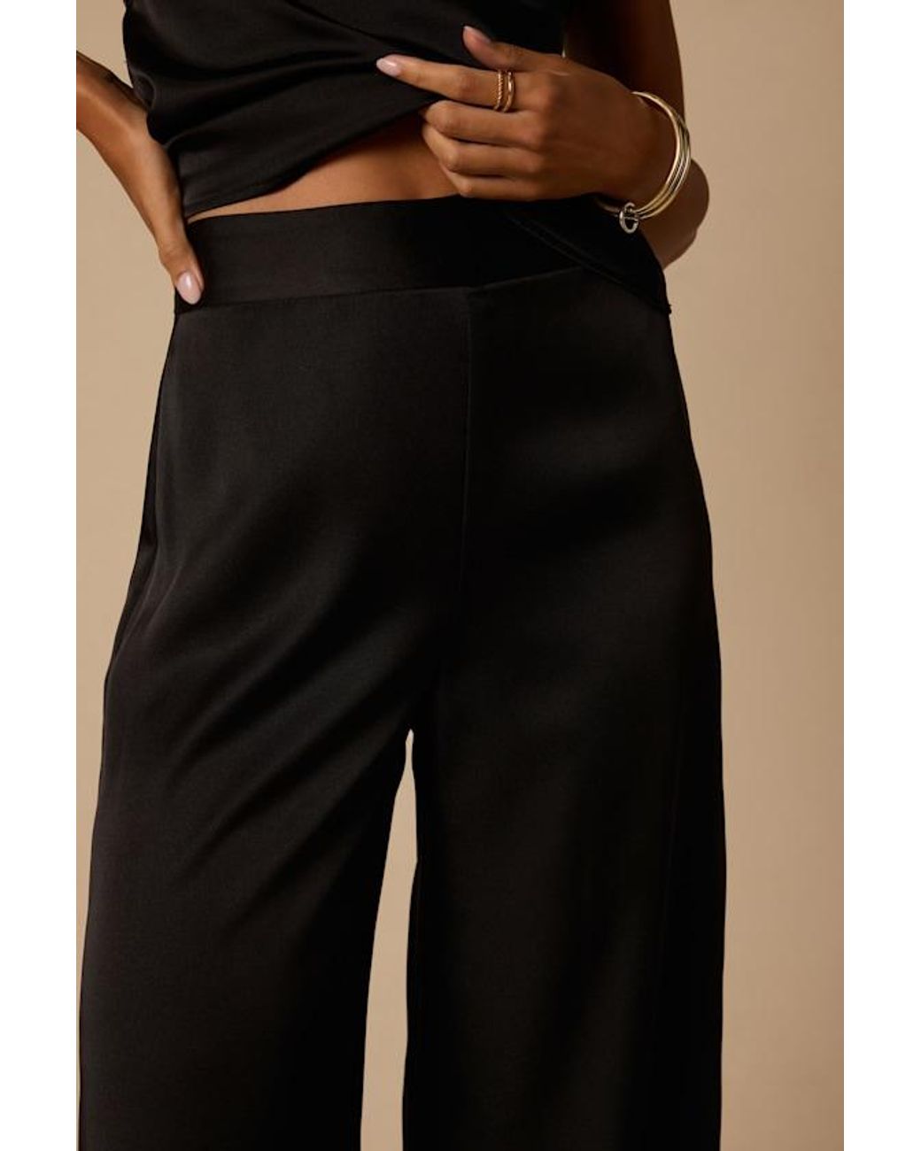 Lulus Natural Thriving Vibes Satin Wide-Leg Pants