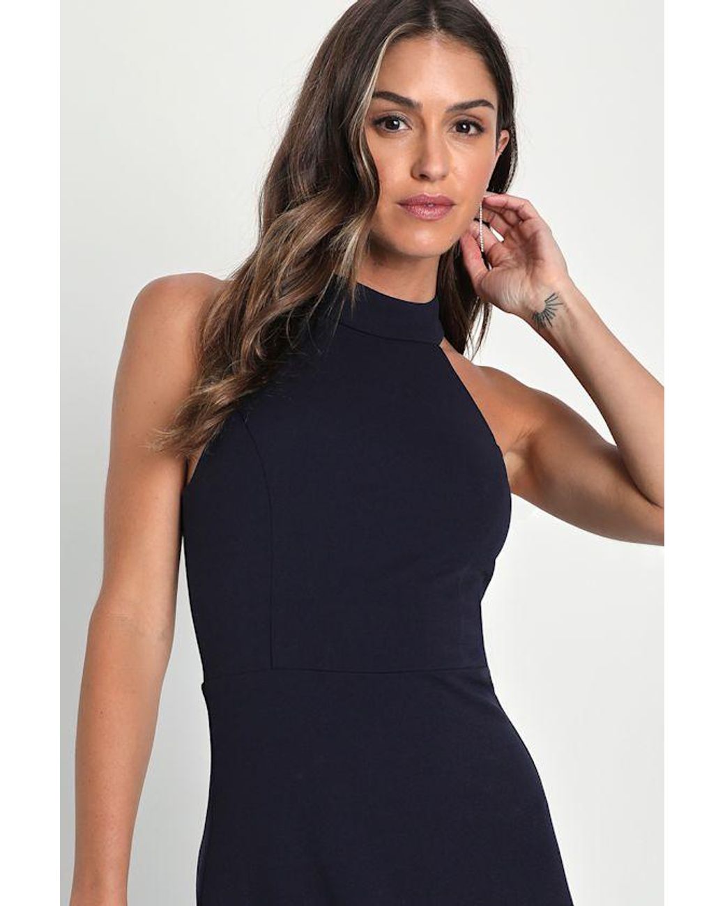 Lulus Blue Majestic Perfection Ruffled Halter Maxi Dress