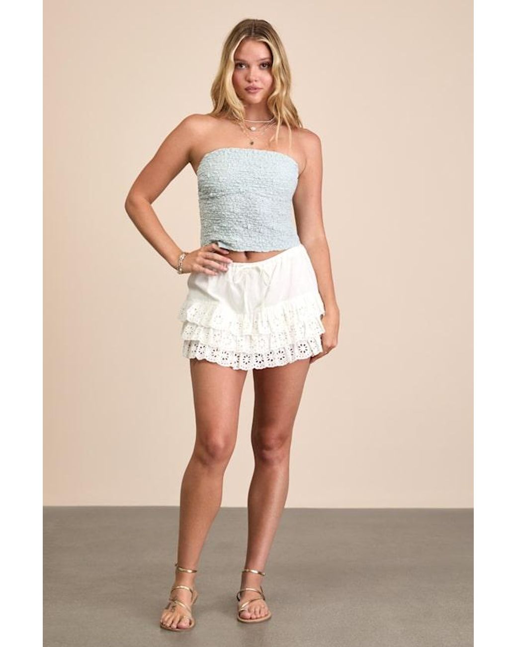 Lulus Blue Bellona Jacquard Knit Strapless Crop Top