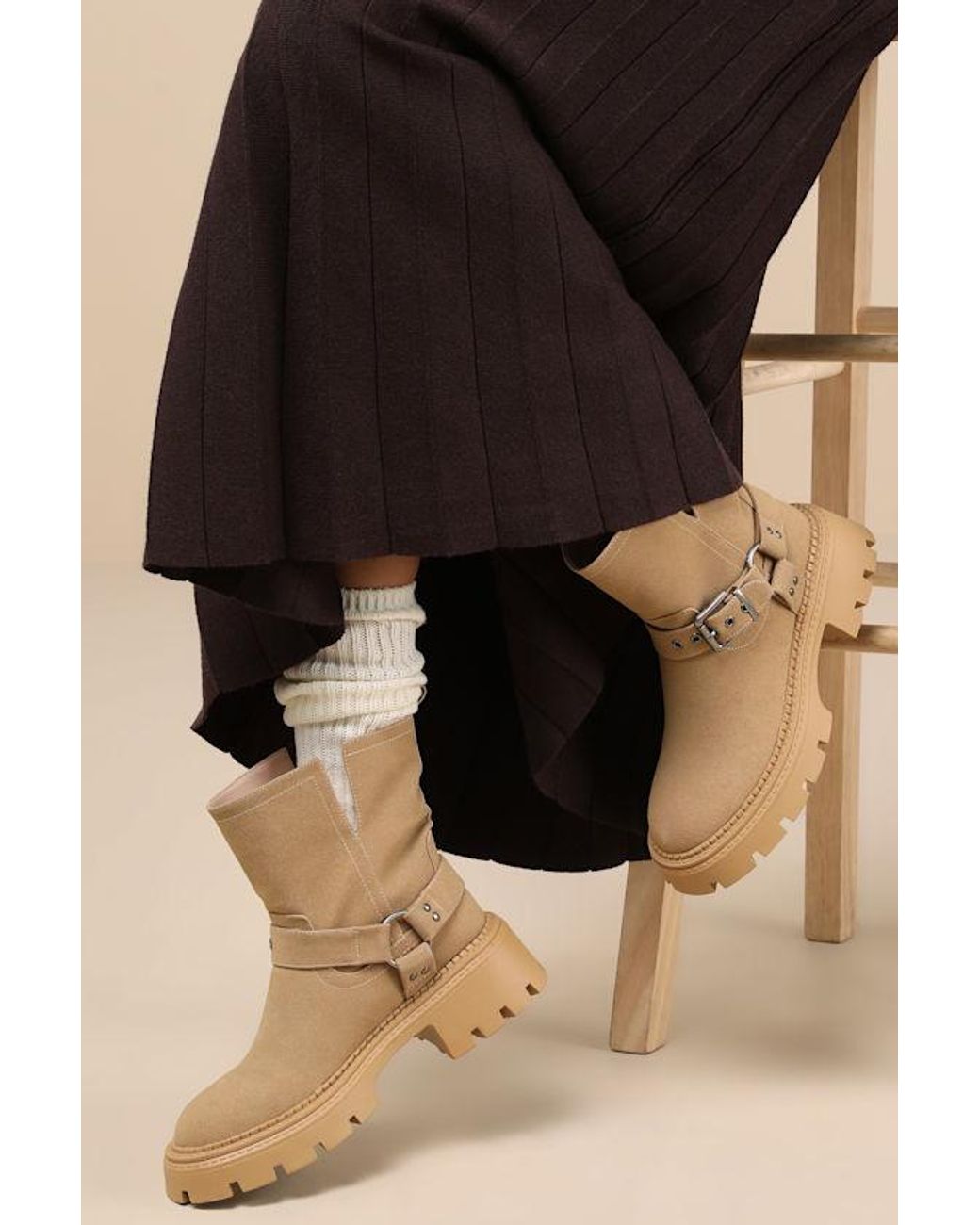 Lulus Natural Rylander Suede Moto Ankle Boots