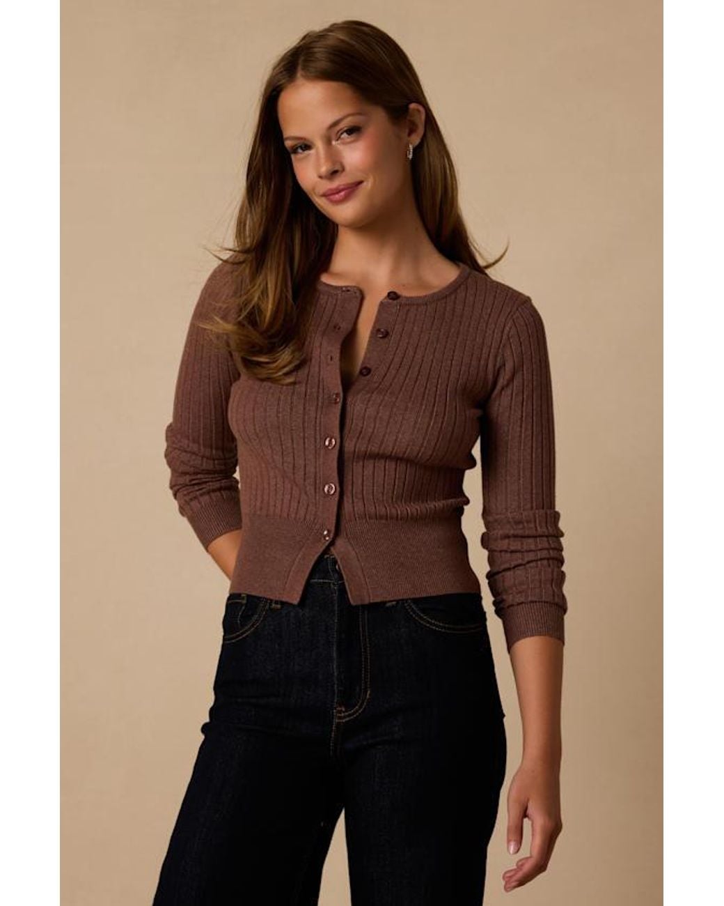 Lulus Brown Perfect Classic Ribbed Knit Cardigan Sweater