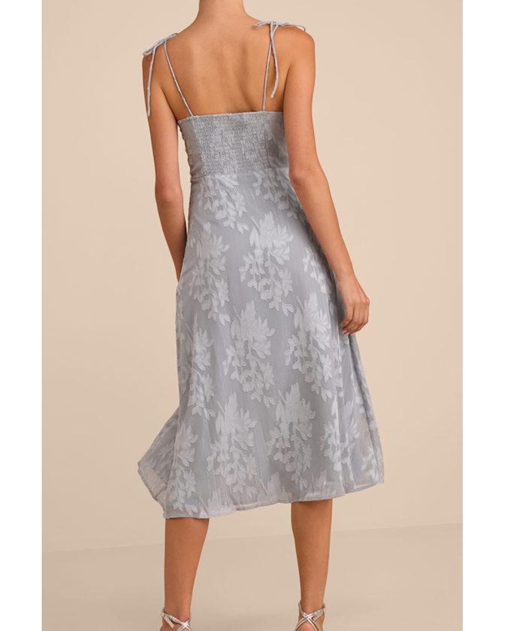 Lulus Blue Loveliest Looks Floral Jacquard Tie-Strap Midi Dress